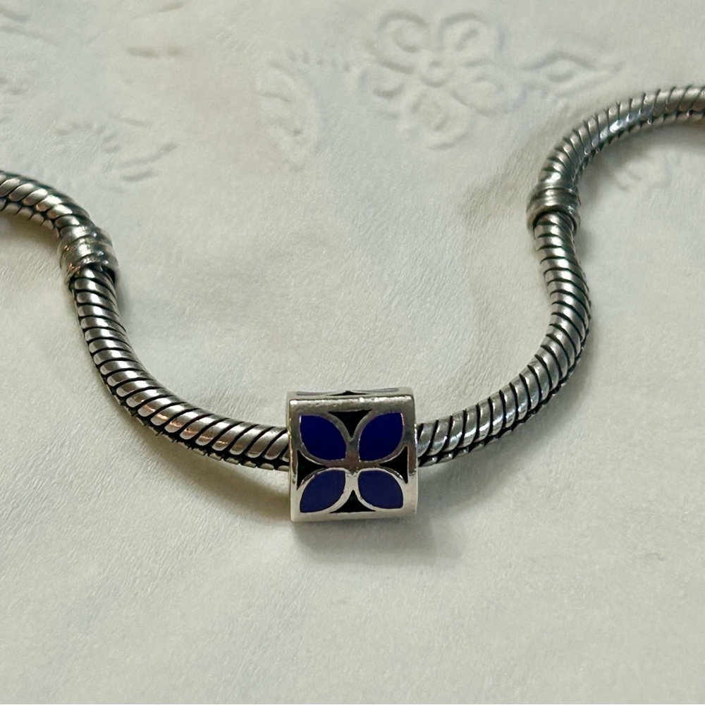 Pandora violet enamel flower sterling silver 925 ALE charm for charm bracelet